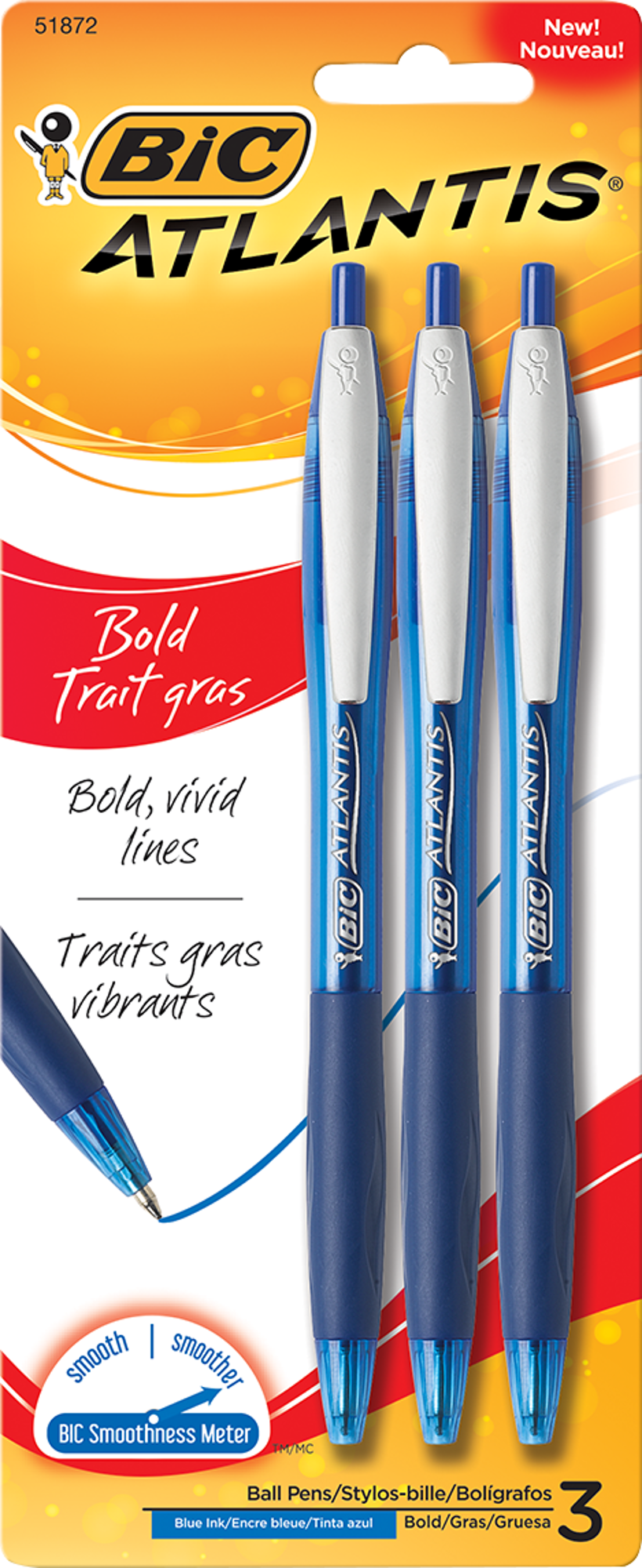 BIC Atlantis Bold Retractable Ballpoint Pen - Blue 1.6mm 3Pk BP