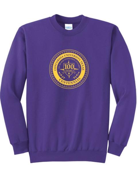 Concordia University Texas Centennial Crew Sweatshirt, Purple; $29.98