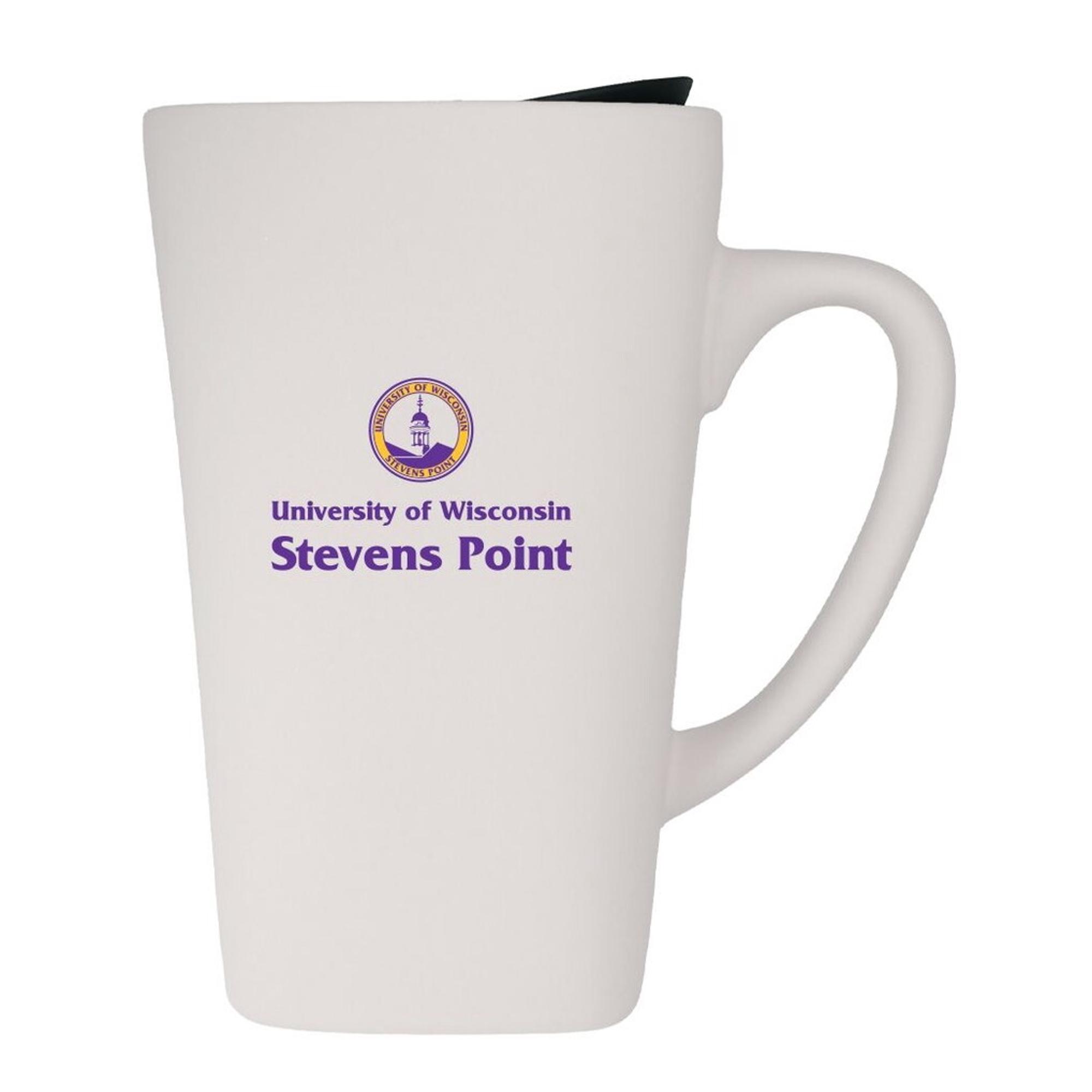 Product image 1 of 1 for University of Wisconsin Stevens Point Soft Touch Mug with Lid, White