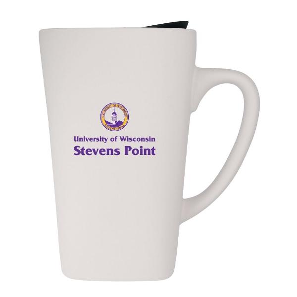University of Wisconsin Stevens Point Soft Touch Mug with Lid, White; $19.98