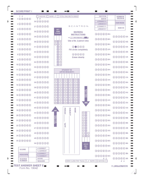 Scantron 19642 Testing Form E; $0.68