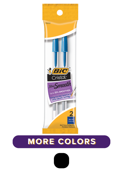 BIC Cristal Xtra Smooth 1.0mm Ballpoint Pen, 2 Pack; $0.99
