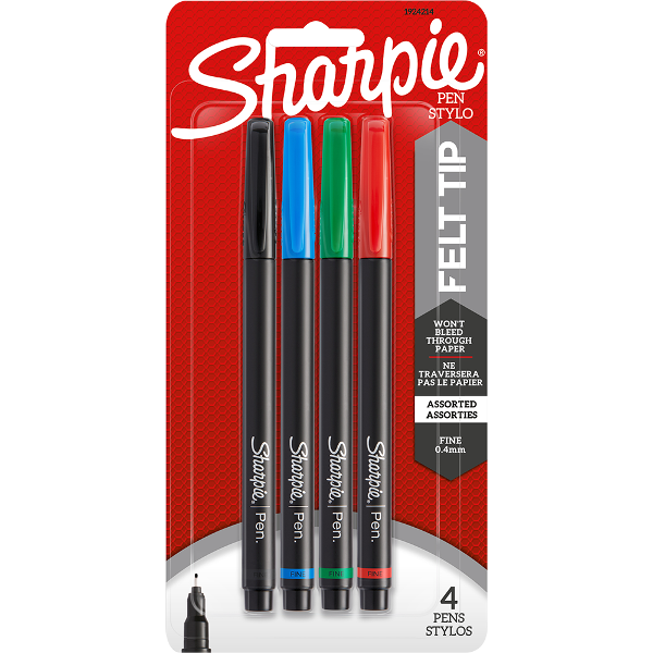 Sharpie .4mm Fine Felt Tip Pen, Primary Colors; $11.95