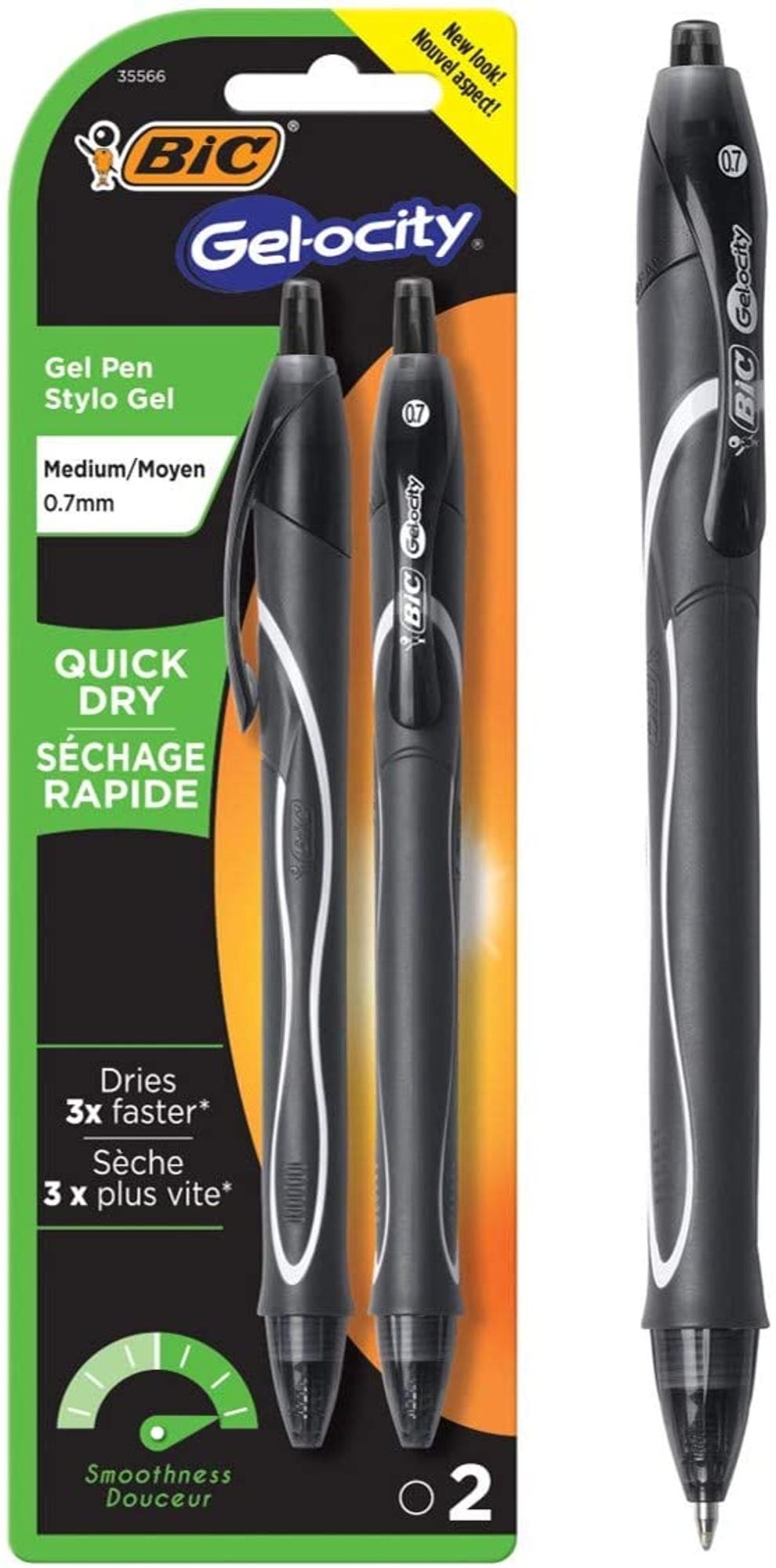 image of: BIC Gel-ocity Quick Dry Retractable Gel Pen Black .7mm 2Pk BP