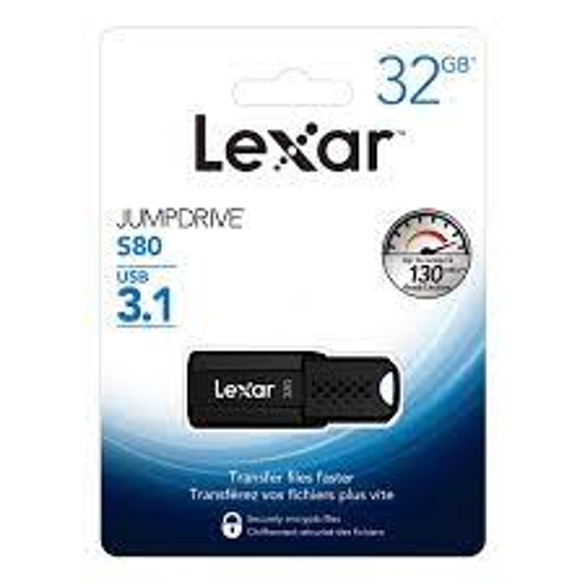 image of: Lexar® JumpDrive® S80 USB 3.1 Flash Drive, 32GB, Black, LJDS80-32GBNBNU