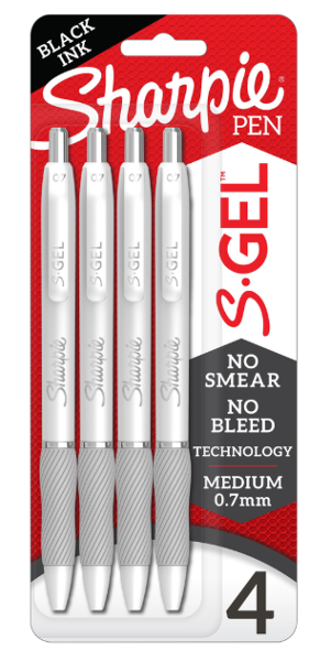 Sharpie .7mm White S-Gel Pen, Black Ink, 4 Pack; $13.98