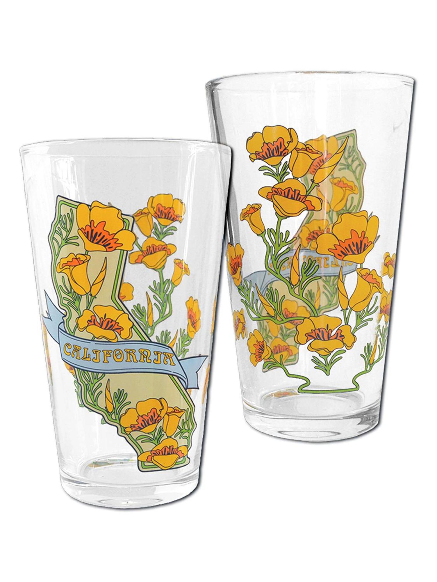 California State with Poppies 16oz Pint Glass