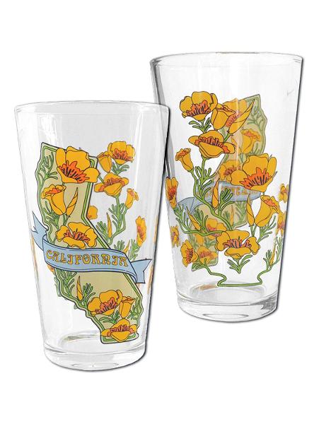 California State with Poppies 16oz Pint Glass; $14.98
