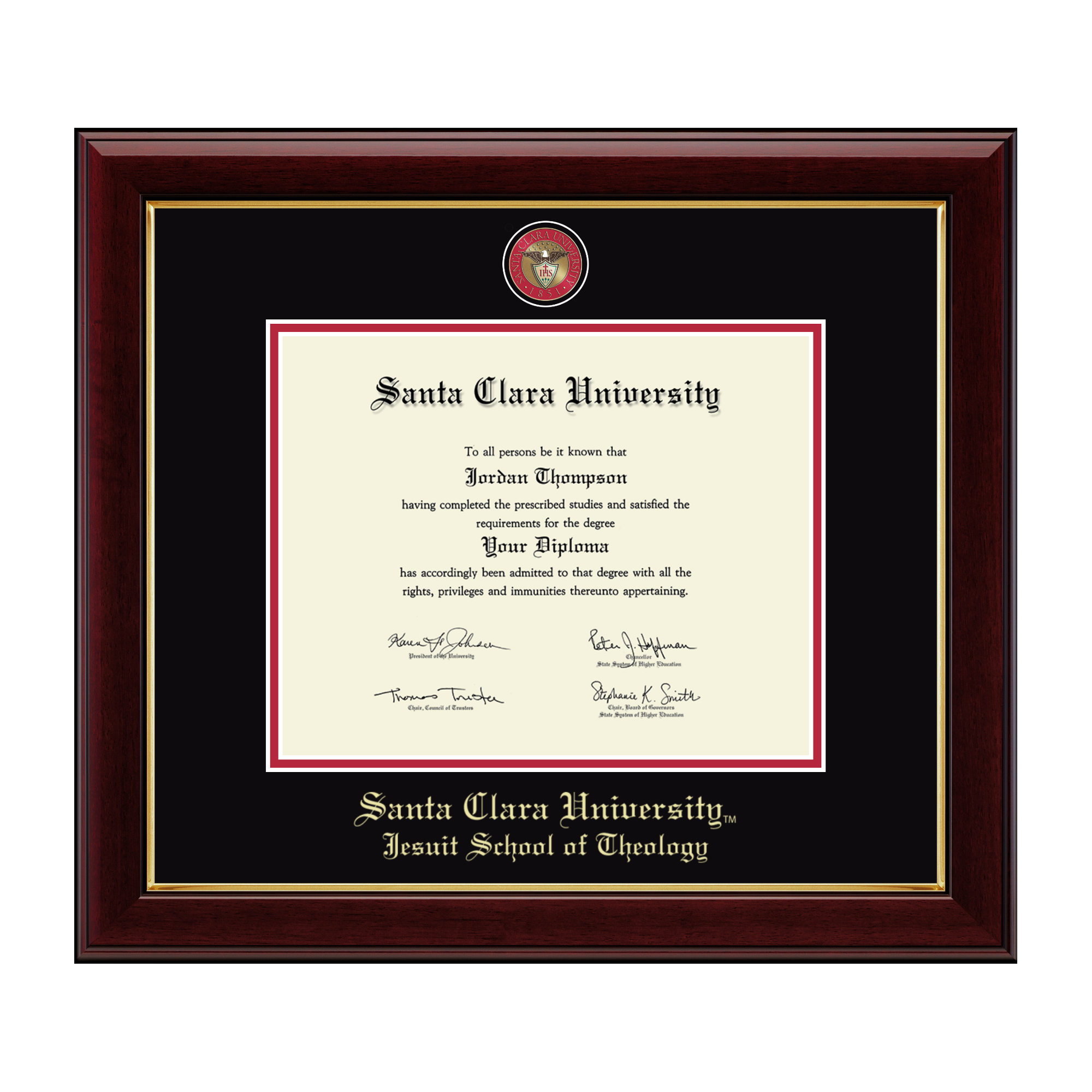 image of: Santa Clara University 8in x 10in Masterpiece Medallion Jesuit School of Theology Diploma Frame