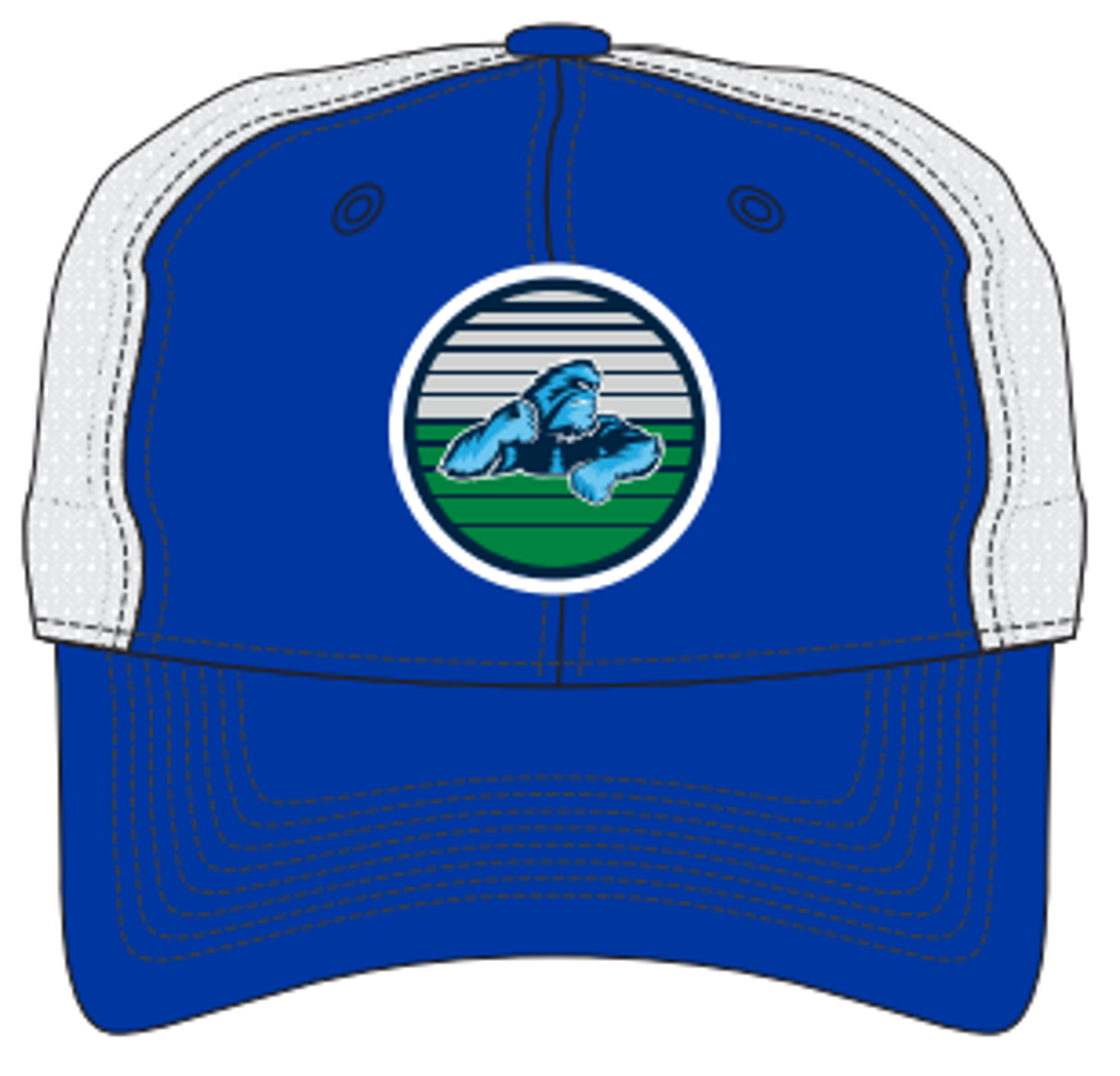 image of: SFCC HAT TRUCKER SASQUATCH RYL/WHT