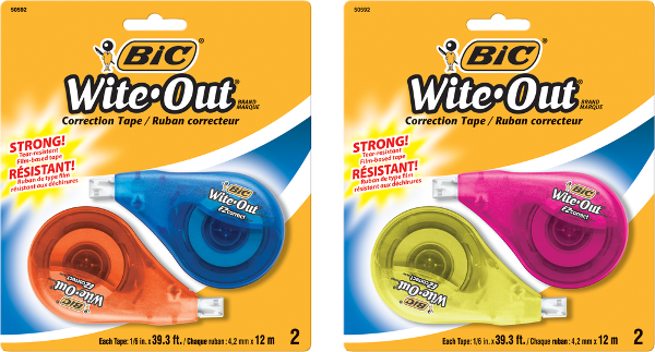 BIC Wite-Out Brand EZCorrect Correction Tape - White .17inx39.3ft 2Pk BP; $7.88