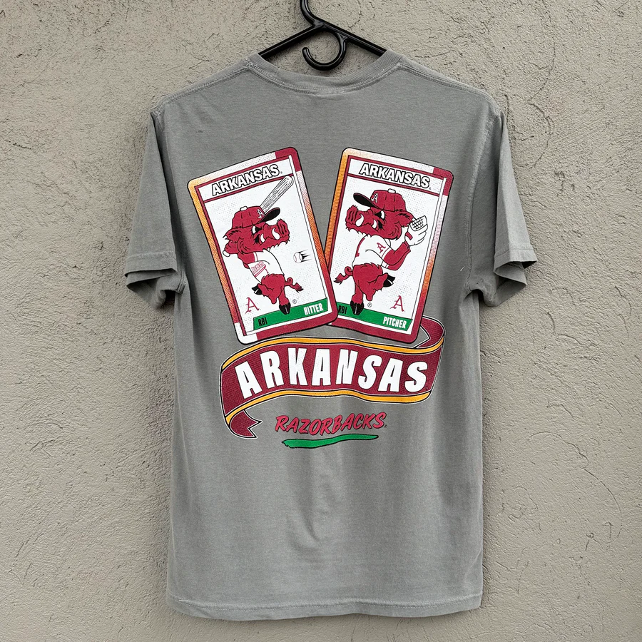 image of: Arkansas Razorbacks Baseball Card Ribby Short Sleeve Shirt