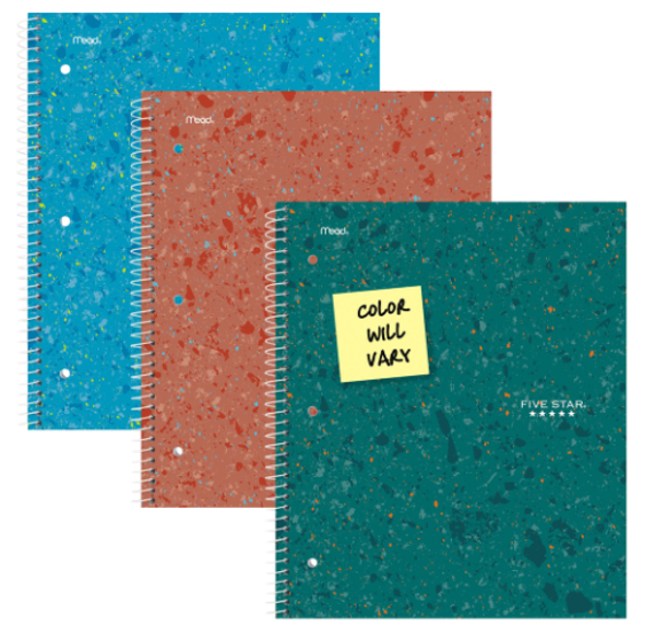 Five Star 1-Subject College Ruled Recycled Spiral Notebook, Assorted Colors; $12.98