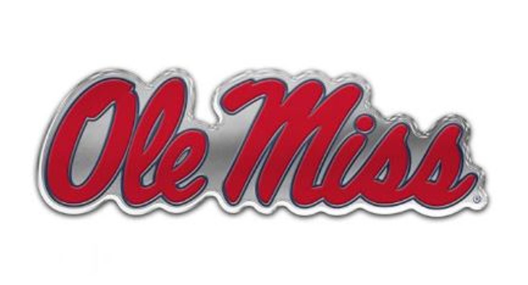 image of: Ole Miss Script Aluminum Color Auto Badge Emblem 4.5 x 1.5