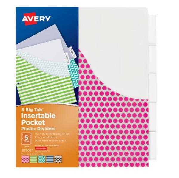 Avery BIG TAB Insertable Plastic Divider w/Pockets; $4.99