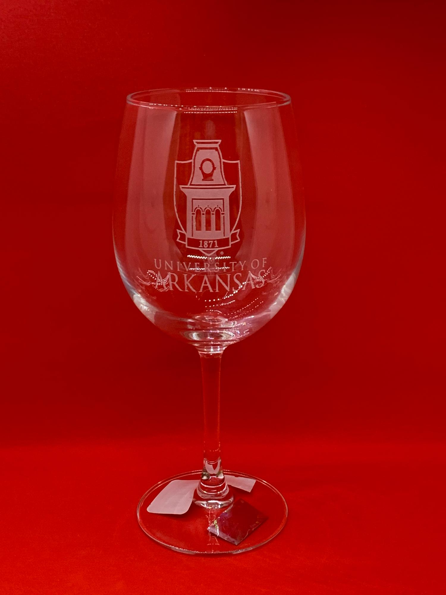 image of: University of Arkansas Tower Etched Wine Glass