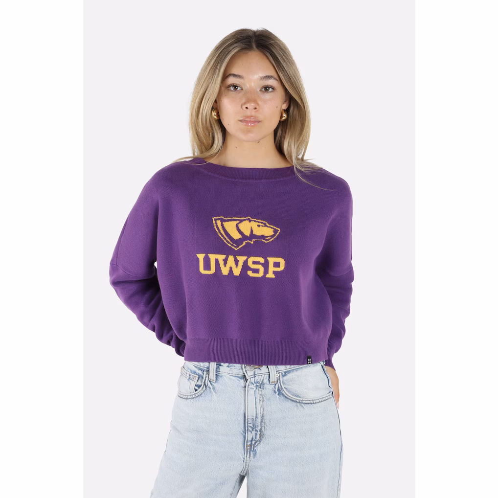 Product image 1 of 1 for University of Wisconsin Stevens Point Ivy Knit Sweater, Purple