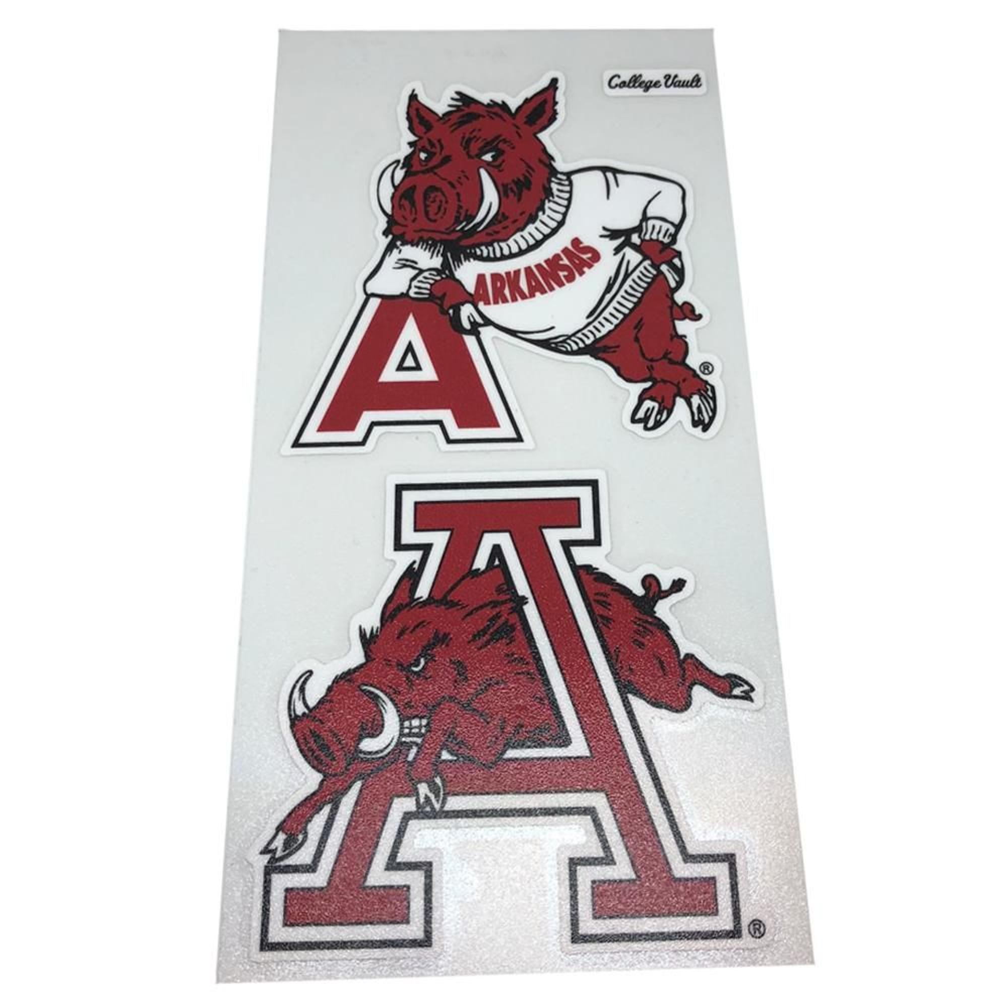 image of: Arkansas Razorbacks College Vault Perfect Cut Decal Set of Two 4'" x 4"