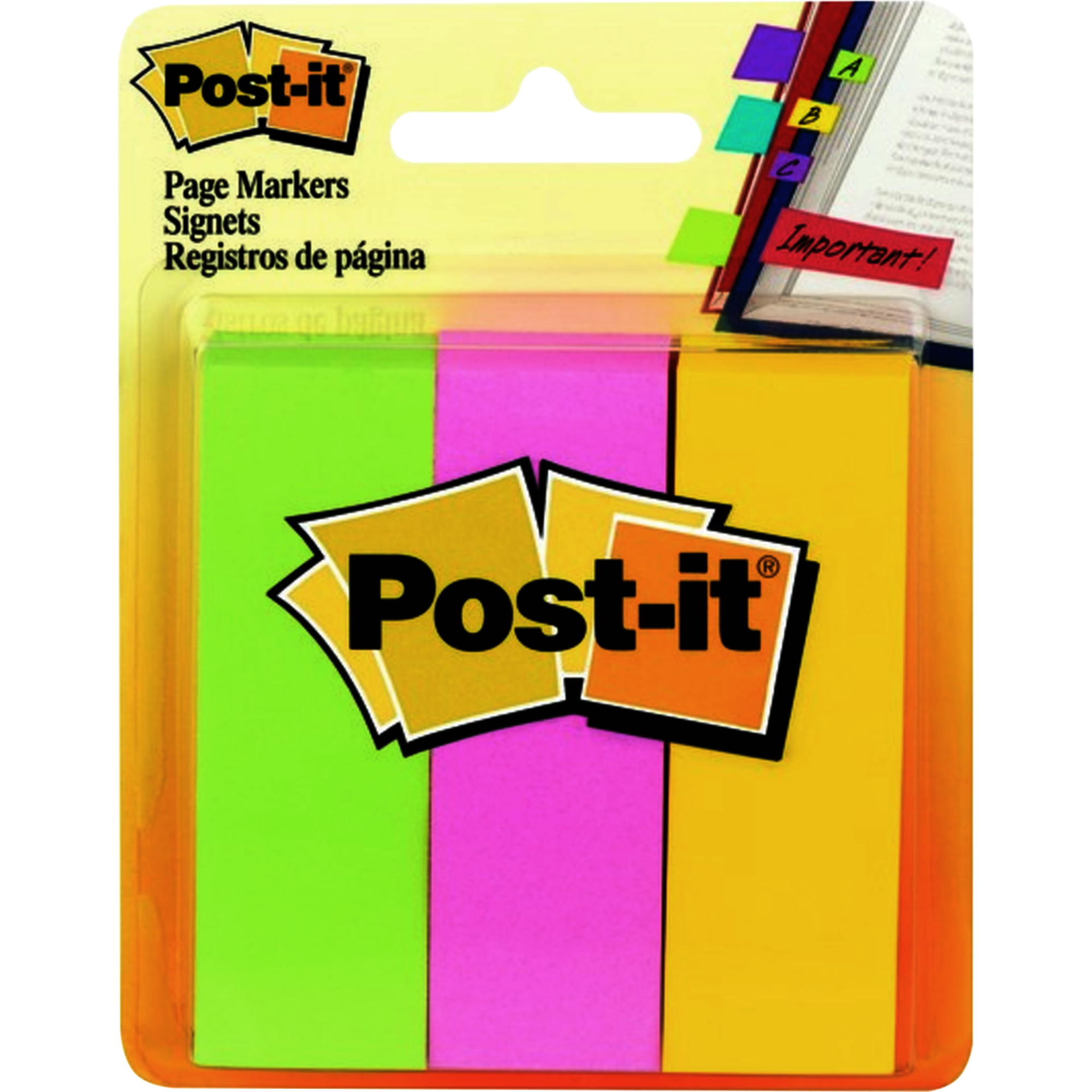 image of: Post-it Page Markers - Asst 1x3in 3Pk BP Neon