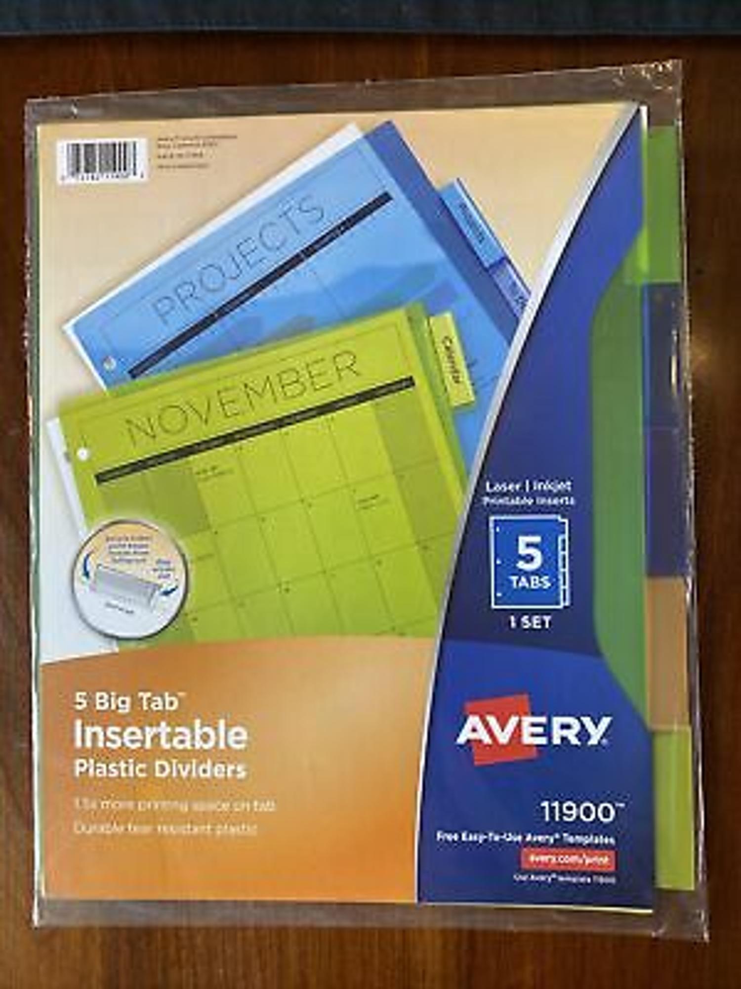 image of: Avery Big Tab Insertable Plastic Divider - Multi 8.5x11in Bulk 5 Tab