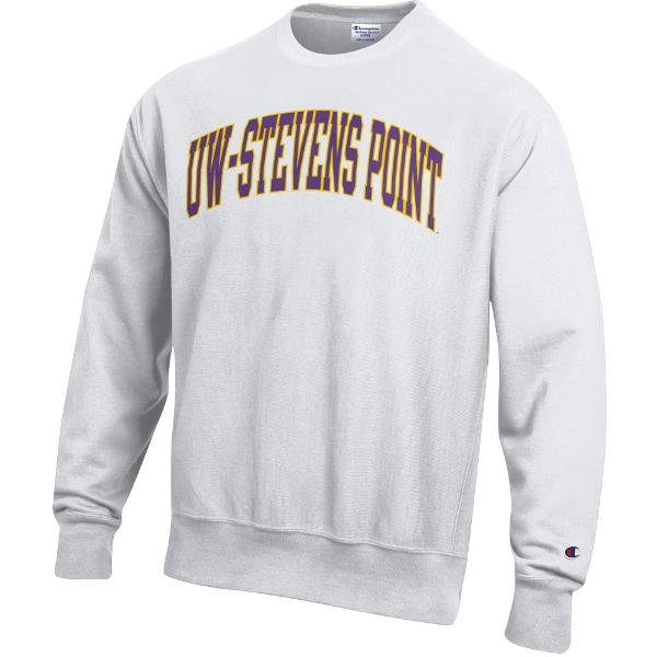UW-Stevens Point Champion Reverse Weave Crewneck, White; $84.98
