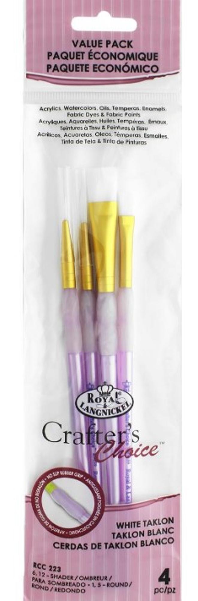 image of: Crafters Choice Short Handle White Taklon Value Pack Brush Set 4pc