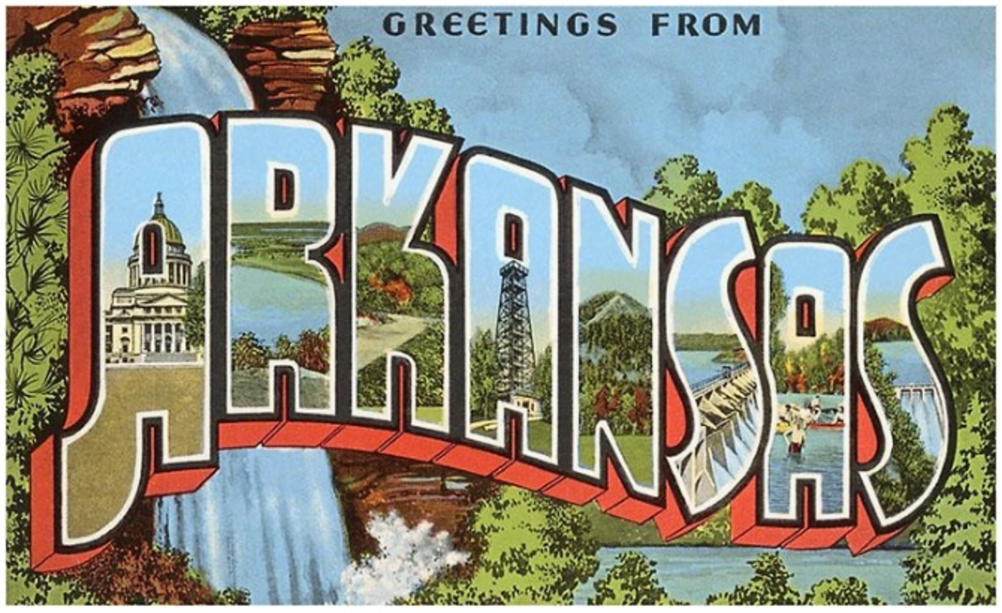image of: Vintage Greetings from Arkansas Waterfall Magnet