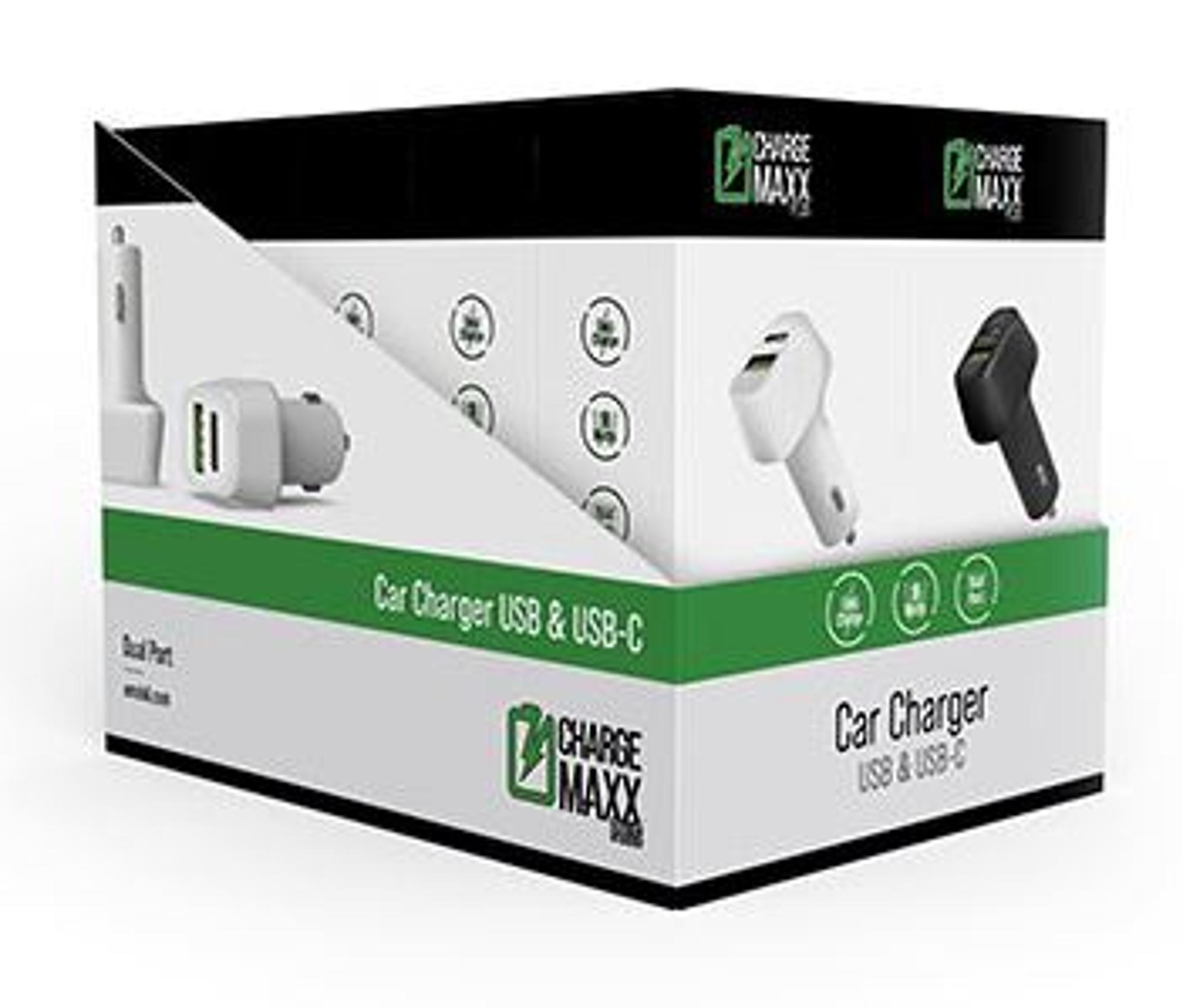 image of: USB-A and USB-C Dual Car Charger Black/White