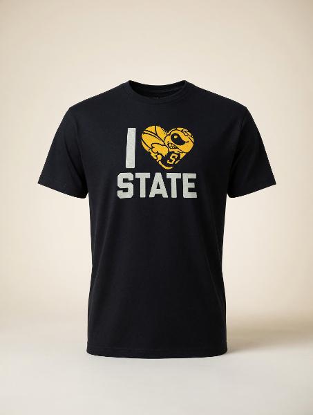 Tee - Russell Black " I (Heart) STATE"; $19.99