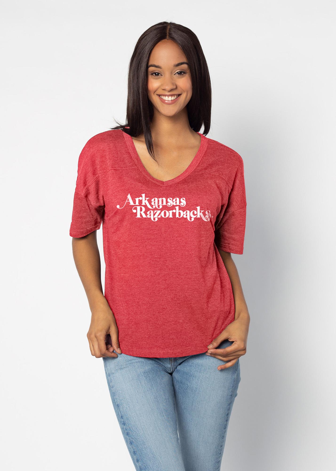 image of: Arkansas Razorbacks Women's V-Happy Jersey- Crimson