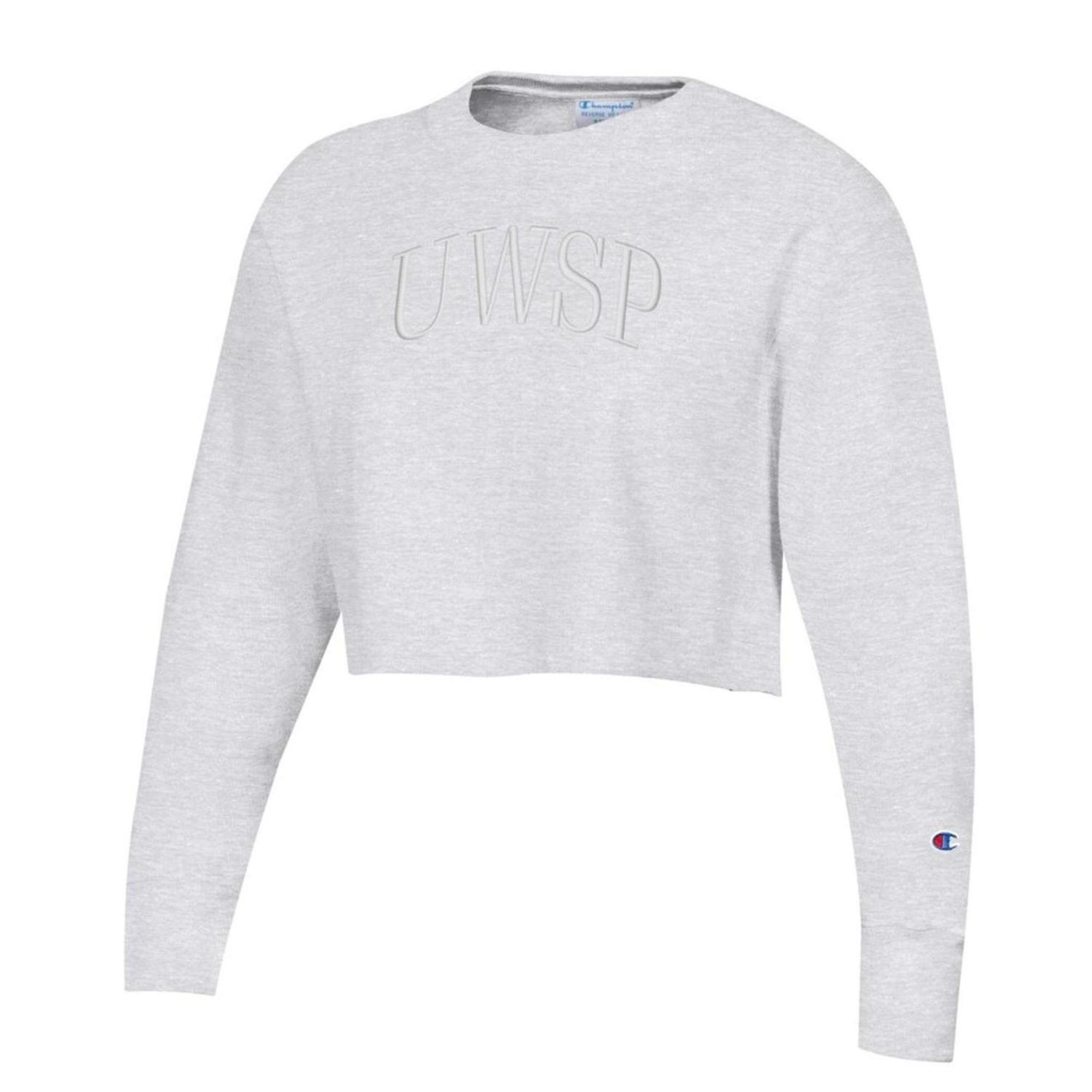 Product image 1 of 1 for University of Wisconsin Stevens Point Embroidered Reverse Weave Crop Crew, Silver