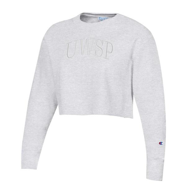 University of Wisconsin Stevens Point Embroidered Reverse Weave Crop Crew, Silver; $69.98
