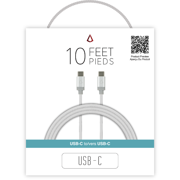 LBT Premium Braided USB Cable White 10Ft USB-C to USB-C; $24.98