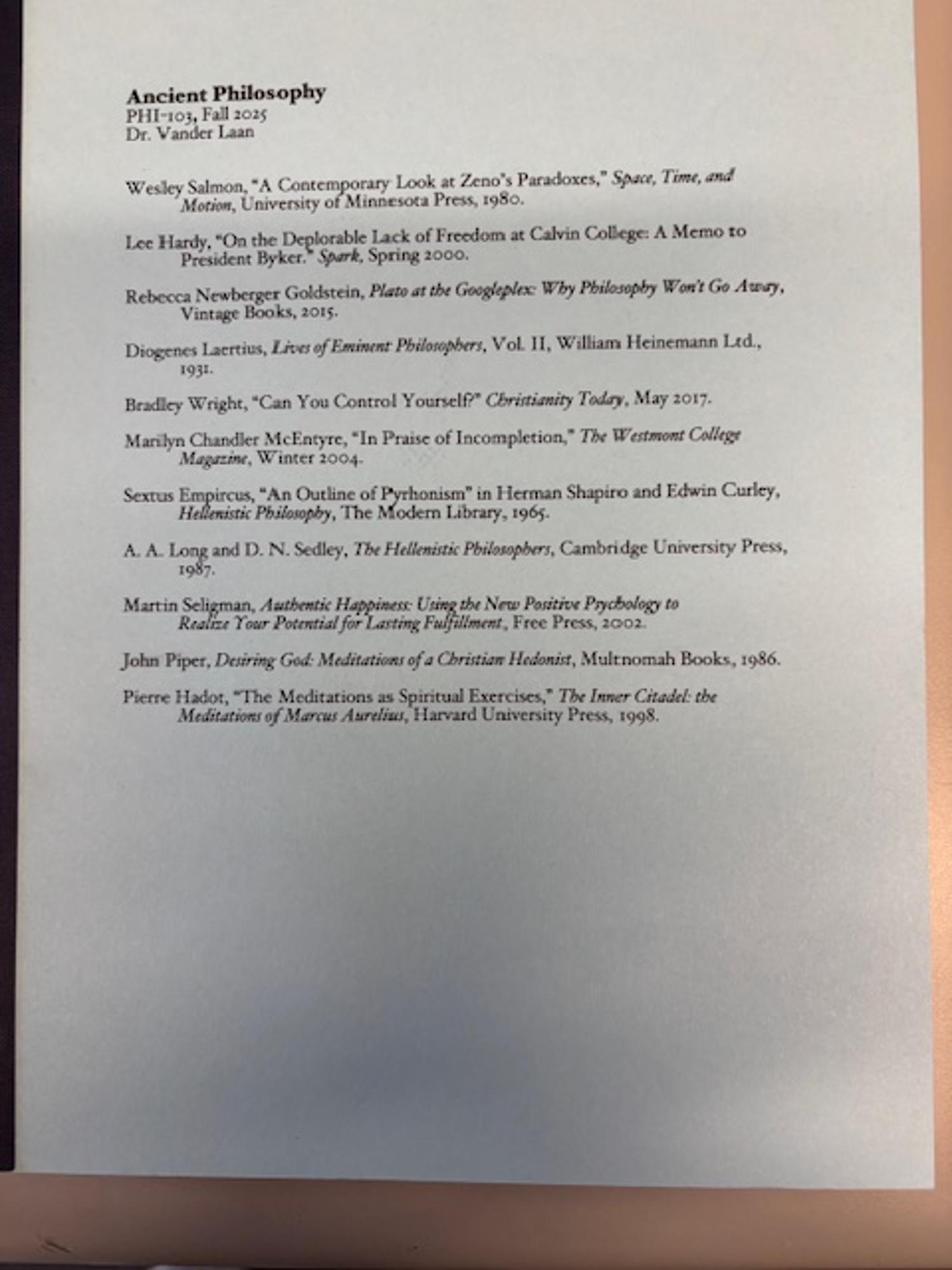 Cover image for F25 PHI 103 Vander Laan Reader Ancient Philosophy