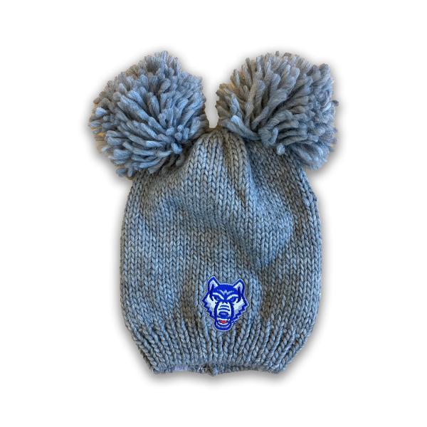 WOLF LOGO REY YOUTH POM POM BEANIE; $14.99