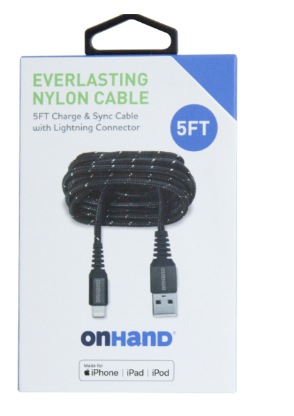 OnHand Premium Braided USB Cable, 5ft, USB-A to Lightning; $16.98