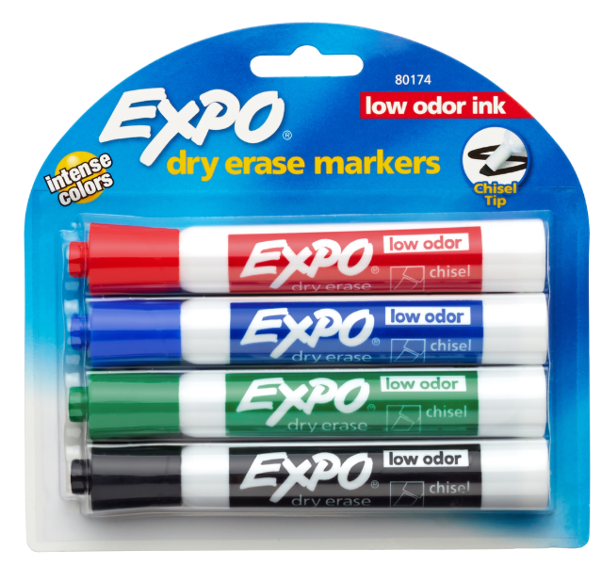 image of: Expo Low Odor Dry Erase Markers, Chisel Tip, 4 Pack