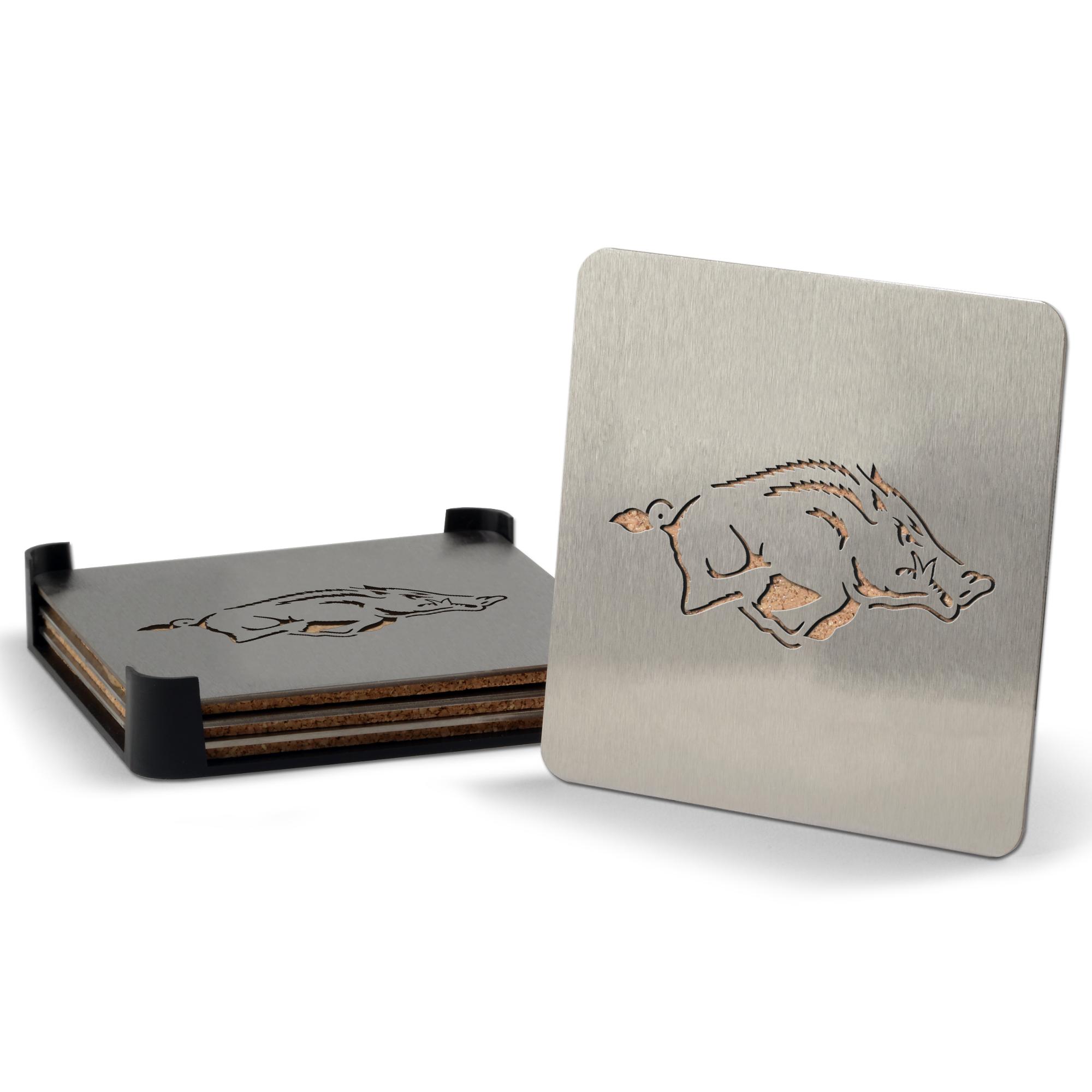image of: Arkansas Razorbacks Stainless Steel Running Hog Coasters - 4 Pack