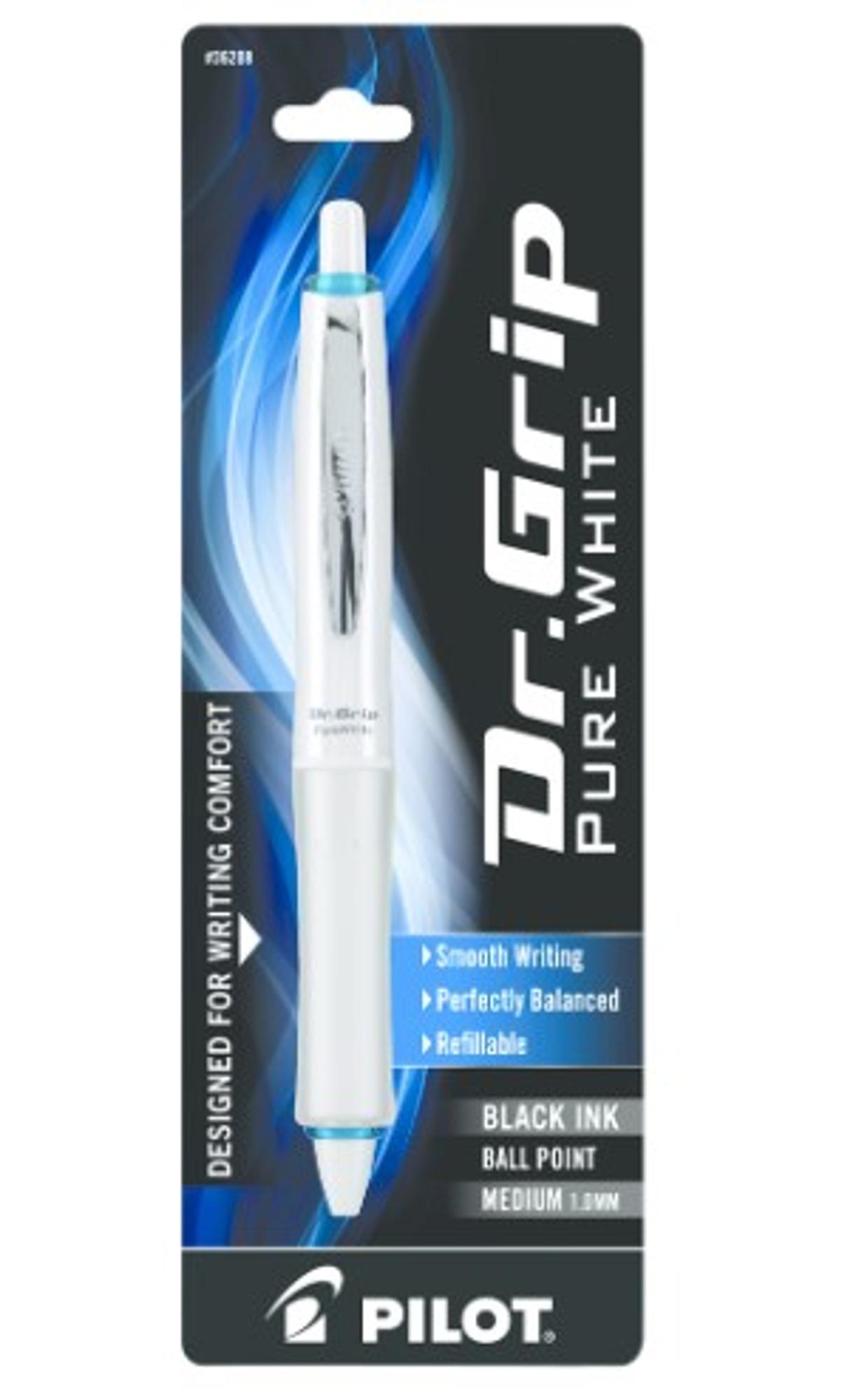 Dr Grip Pure White Black Pen 1.0mm