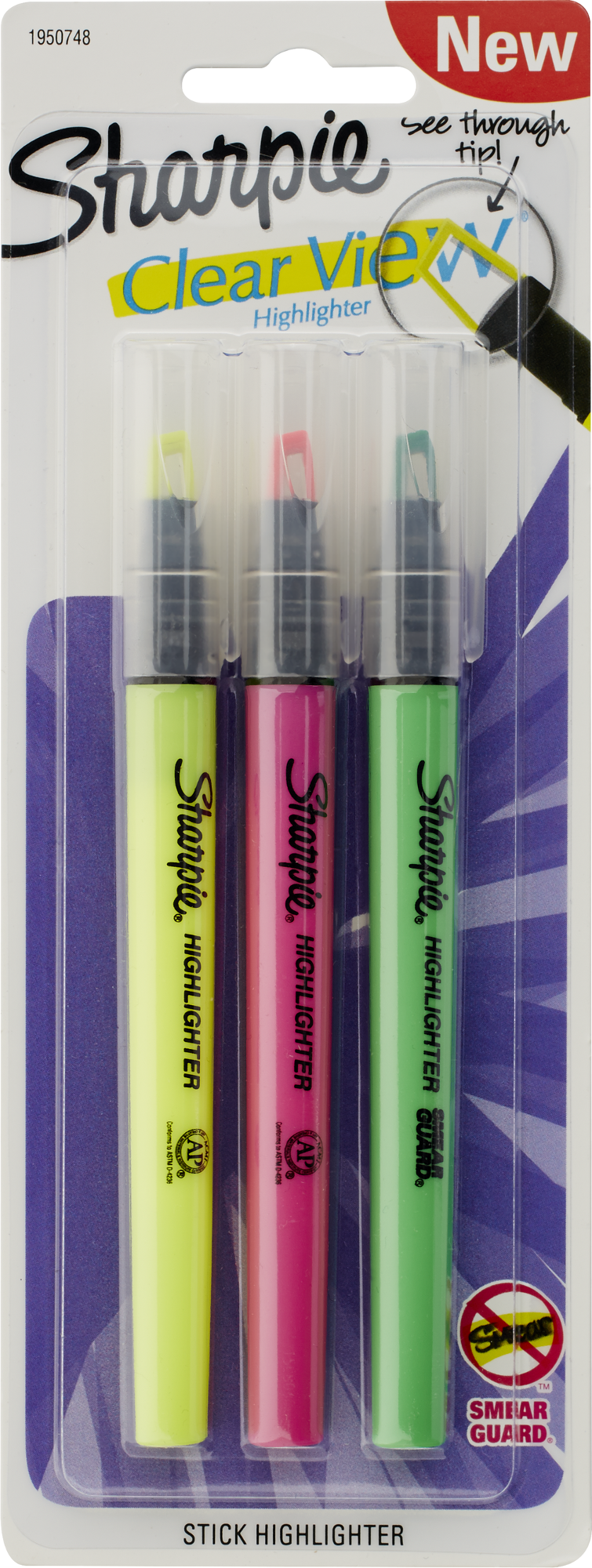 image of: Sharpie Clear View Stick Highlighter - Asst Chisel 3Pk BP