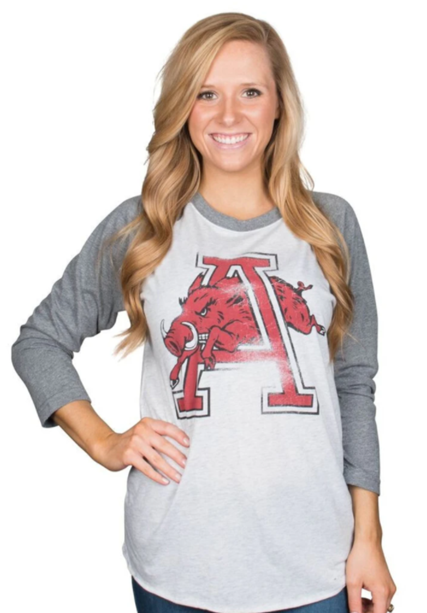 image of: Arkansas Razorbacks Vintage Logo 3/4 Sleeve Tee