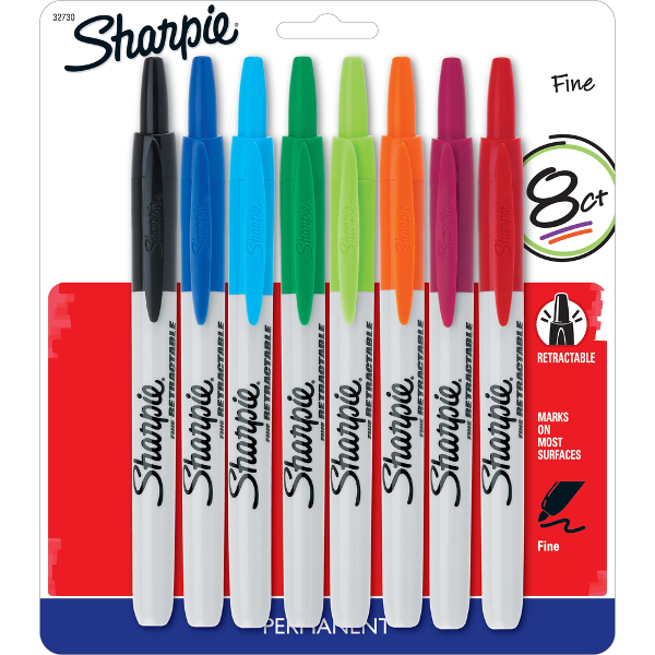 Sharpie Retractable Permanent Marker - Asst Fine 8Pk BP; $19.99