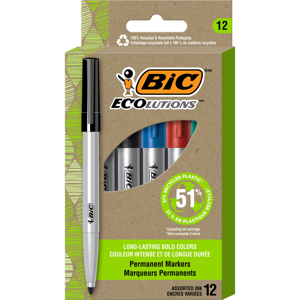 Product image 1 of 1 for BIC ECOlutions Recycled Permanent Marker, Asst Fine, 12pk