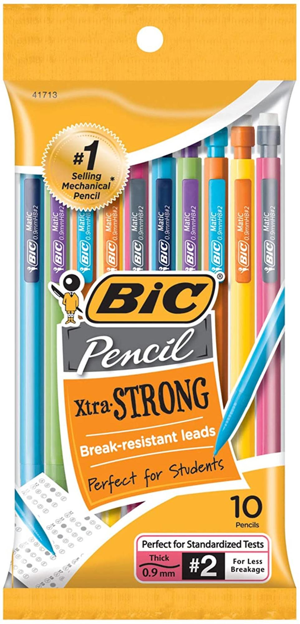 image of: BIC Xtra Strong Mechanical Pencil - Black .9mm 10Pk BP Colorful Barrel