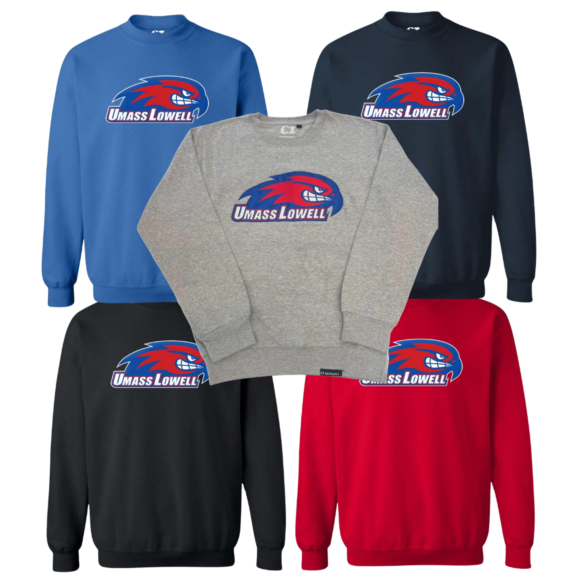 image of: UMASS Lowell River Hawks Applique Crewneck 9 oz Sweatshirt