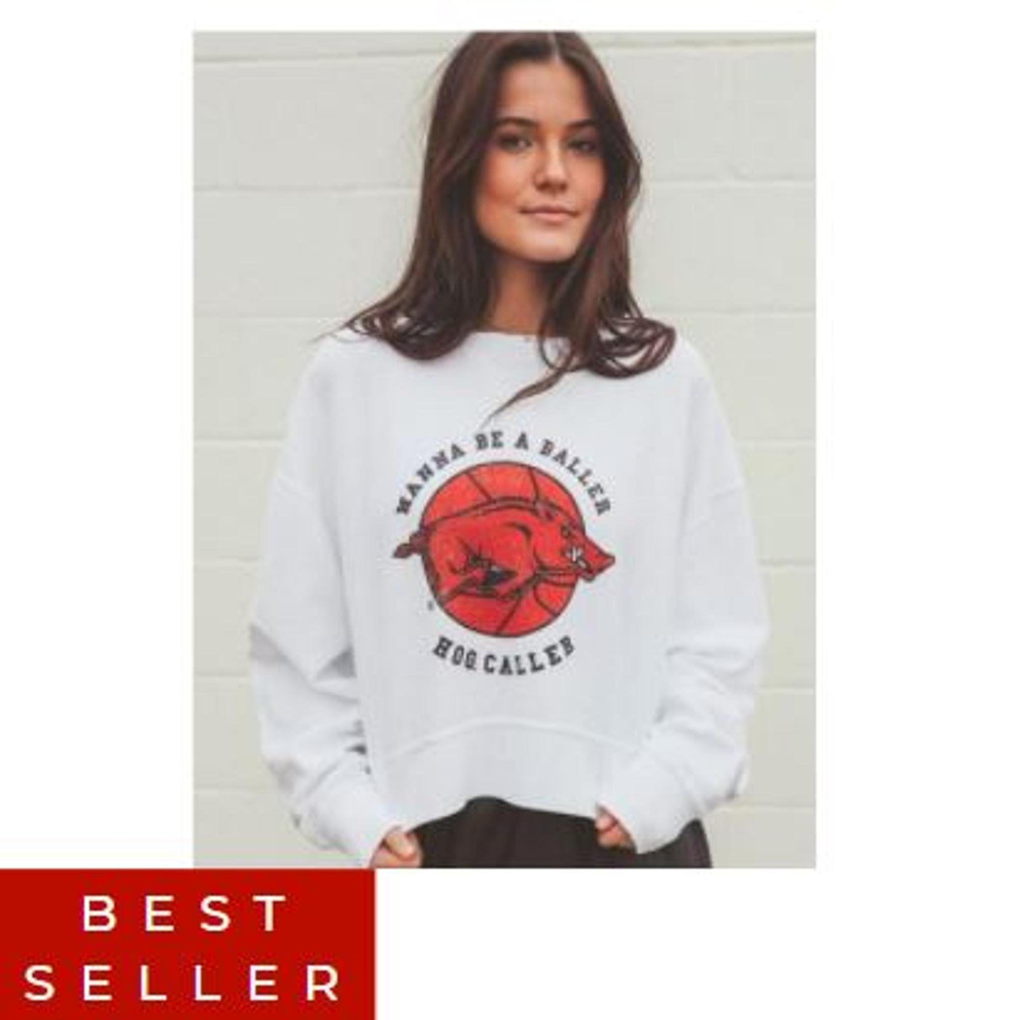 image of: Arkansas Razorbacks Women's Basketball Baller Hog Caller Cropped Corded Crew Neck Sweatshirt