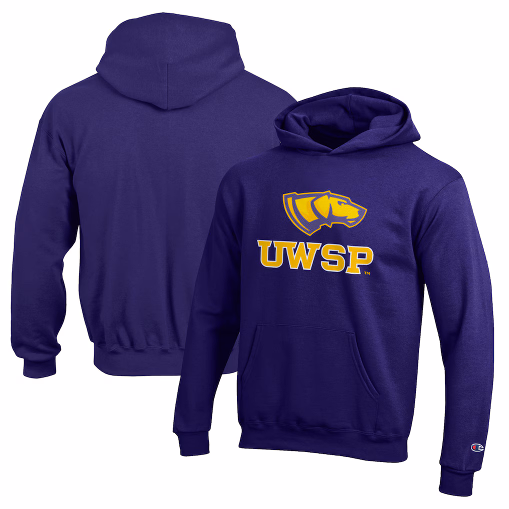 Product image 2 of 2 for University of Wisconsin Stevens Point Youth Powerblend Hoodie, Purple
