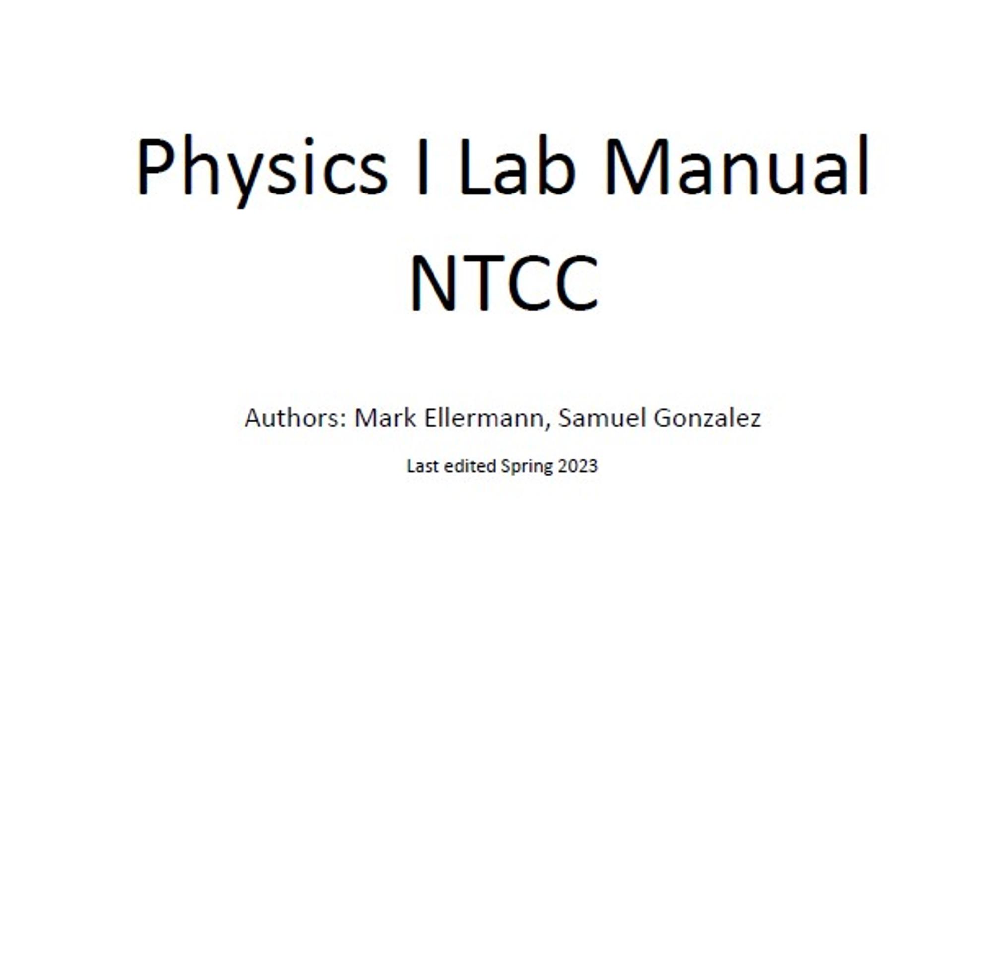 Cover image for PHYS 2425: Advanced Physics 1 Lab Manual
