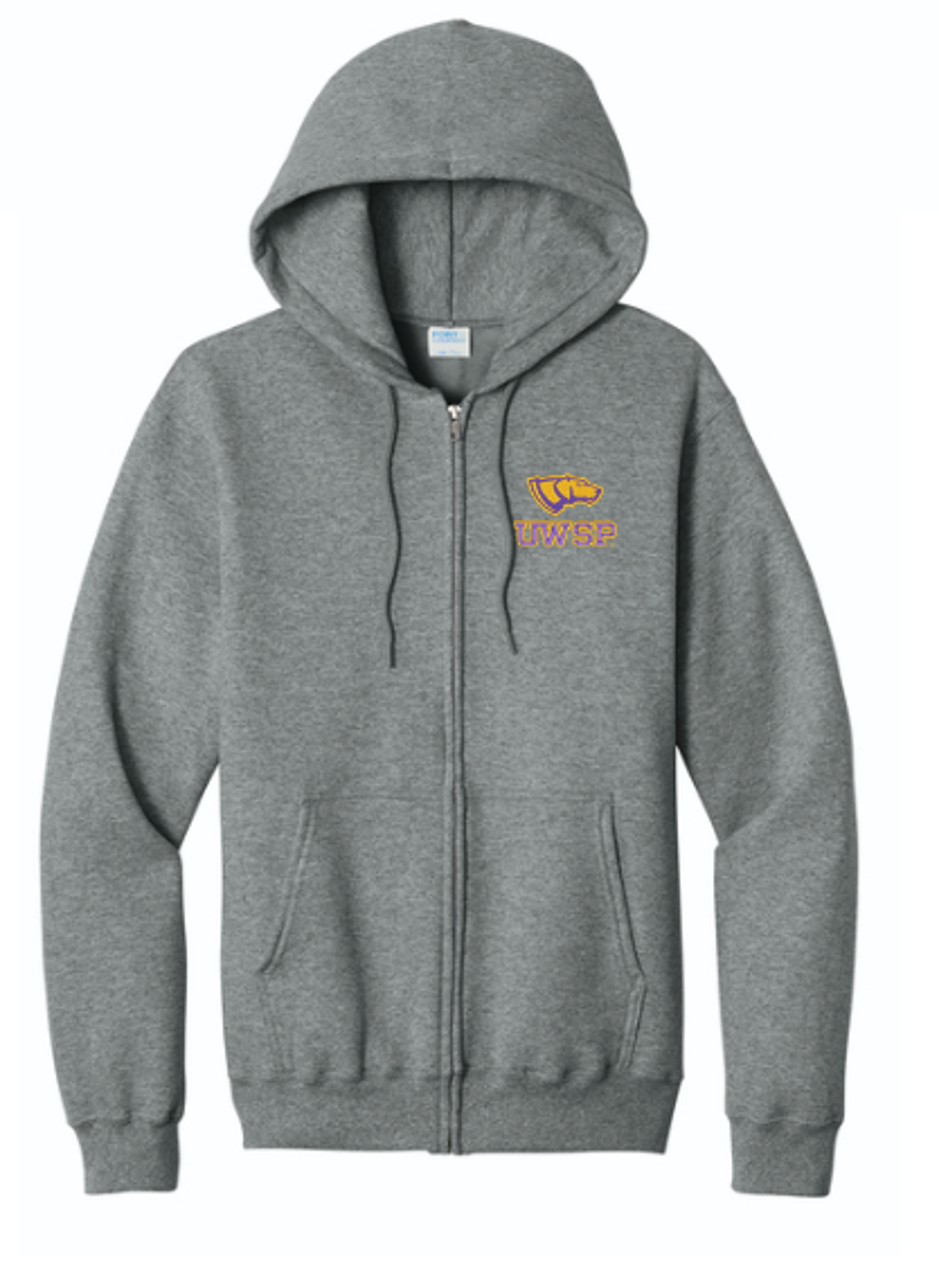 Product image 1 of 1 for UWSP Pointer Embroidered Core Fleece Full-Zip Hooded Sweatshirt, Graphite Heather