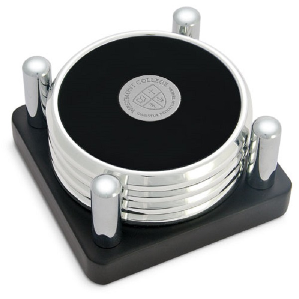 image of: CSI 17Q/S-S Silver Coaster Set of 4 w/metal stand